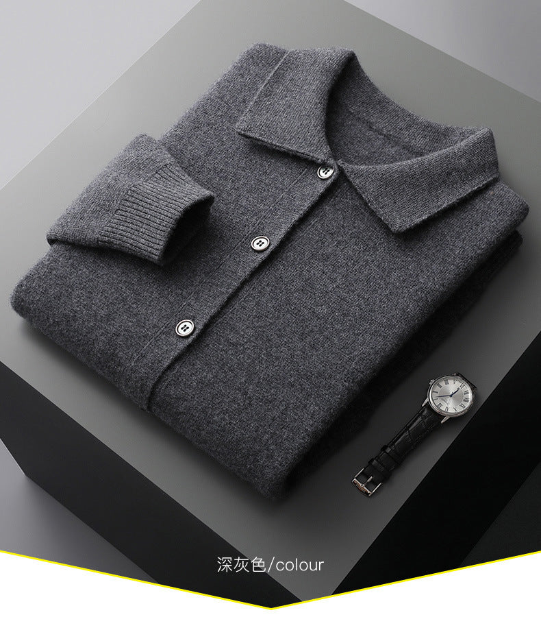 Elizabeth – Dikke Dames Cardigan van Wol met Polokraag in Effen Kleuren voor Herfst en Winter