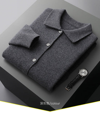 Elizabeth – Dikke Dames Cardigan van Wol met Polokraag in Effen Kleuren voor Herfst en Winter
