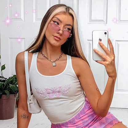 Grace – Sexy Tanktop met Geborduurde Vlinder
