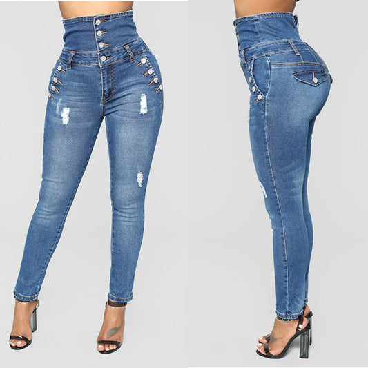 Tanya – Hoge Taille Skinny Jeans met Borduurwerk