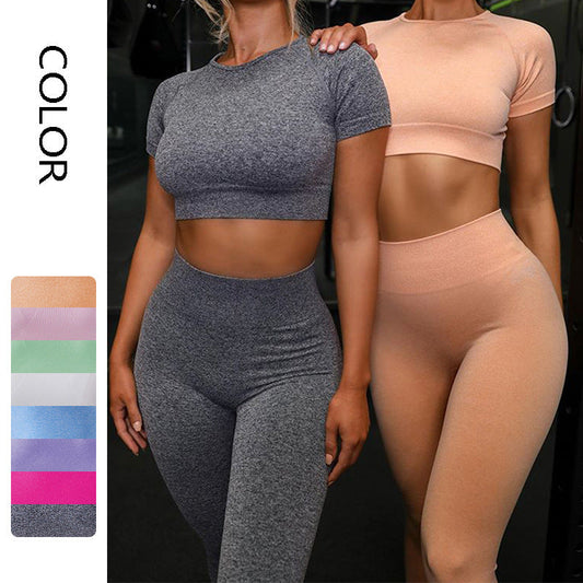 Megan – Naadloze Yoga Sportset voor Dames met Korte Mouw Tops en Leggings