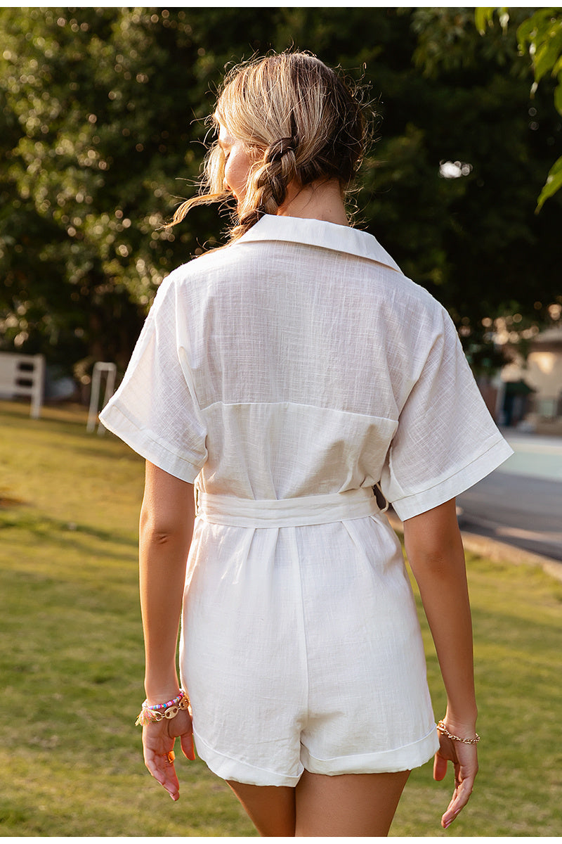 Julie – Effen Kortmouwige Jumpsuit met Kraag