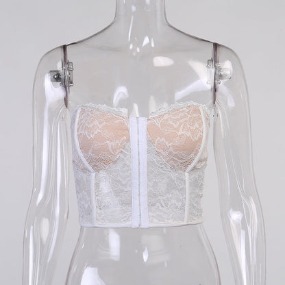 Gabrielle – Sexy Mouwloos Gehaakt Kant Korset Crop Top voor Vrouwen