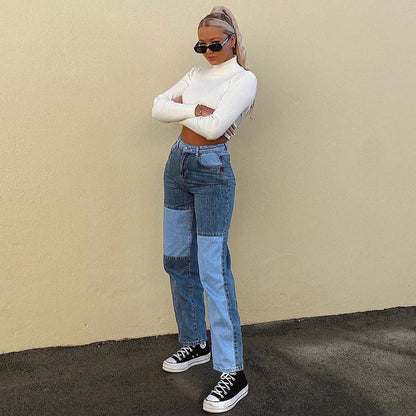 Angela – Hooggetailleerde Jeans met Contrasterende Naden voor Dames