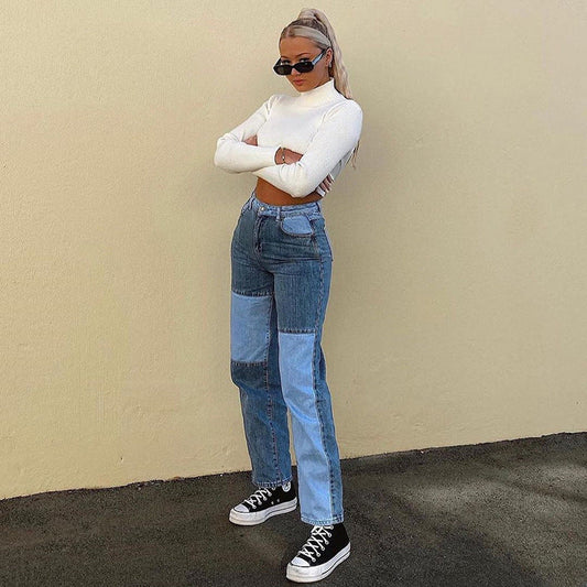 Angela – Hooggetailleerde Jeans met Contrasterende Naden voor Dames