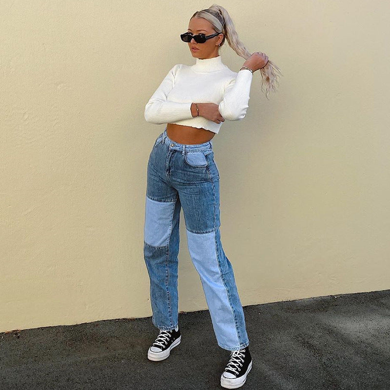 Angela – Hooggetailleerde Jeans met Contrasterende Naden voor Dames