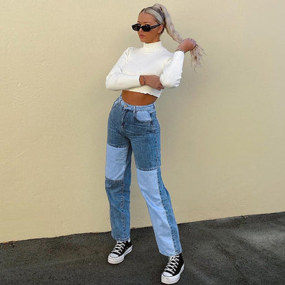 Angela – Hooggetailleerde Jeans met Contrasterende Naden voor Dames