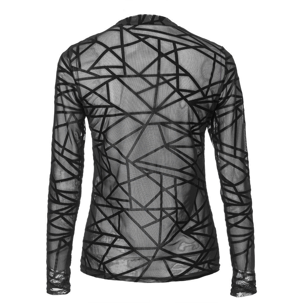 Janet – Transparante Mesh-Blouse voor Dames met Lange Mouwen