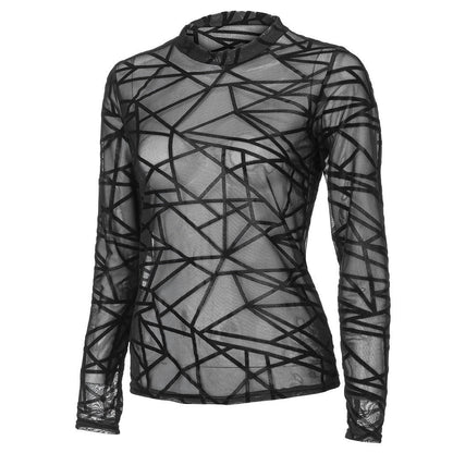 Janet – Transparante Mesh-Blouse voor Dames met Lange Mouwen