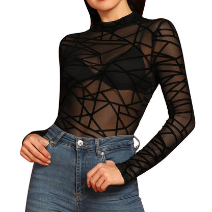 Janet – Transparante Mesh-Blouse voor Dames met Lange Mouwen