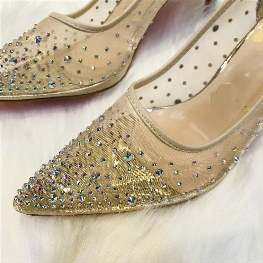 Kate – Transparante Damesschoenen met Strass en Kant