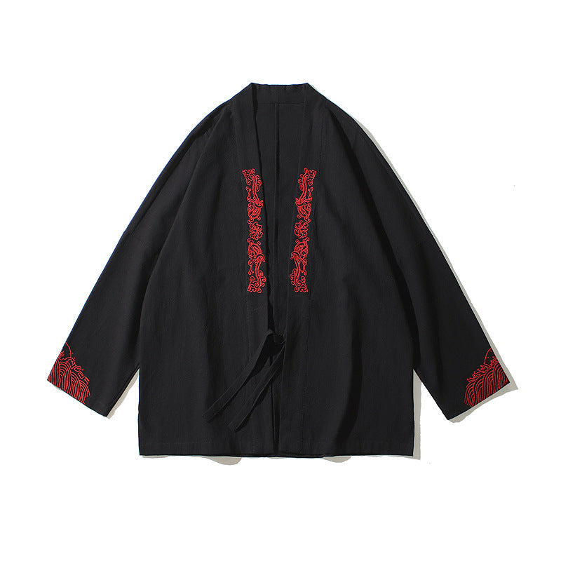 Jude – Geborduurde Heren Kimono-Cardigan met Klassieke Haori-Stijl