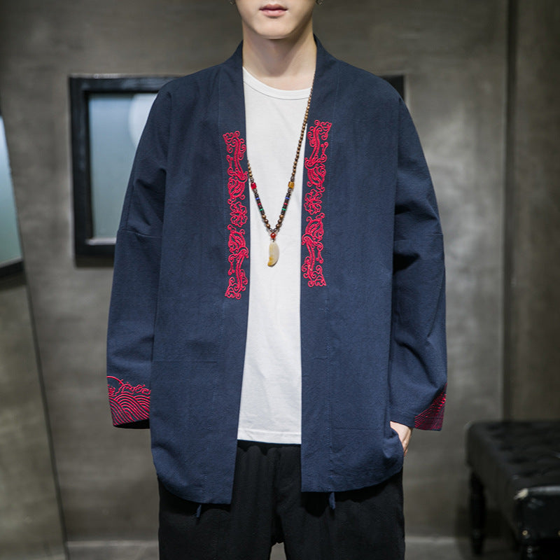 Jude – Geborduurde Heren Kimono-Cardigan met Klassieke Haori-Stijl