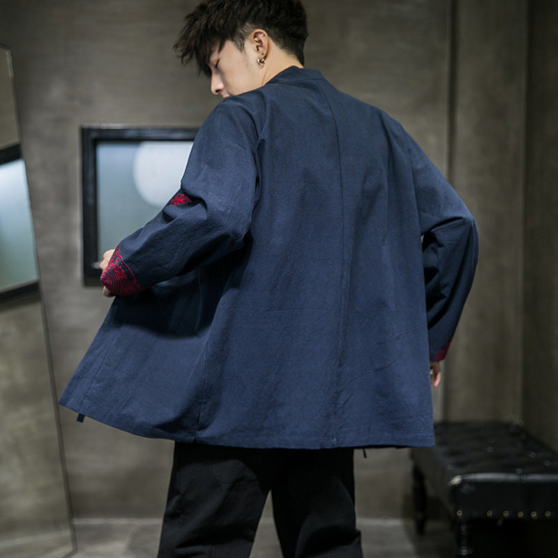 Jude – Geborduurde Heren Kimono-Cardigan met Klassieke Haori-Stijl