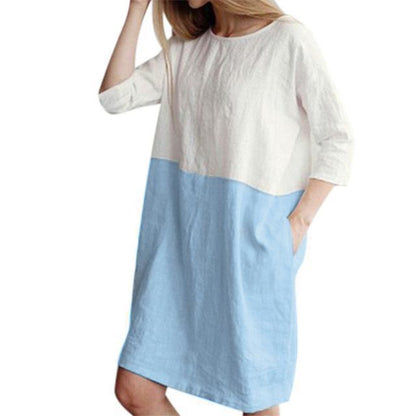 Joan – Losse Jurk van Katoen en Linnen met Ronde Hals