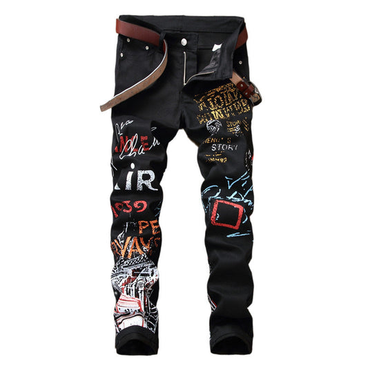 Bradley – Slim Fit Jeans met Graffiti-Print voor Mannen
