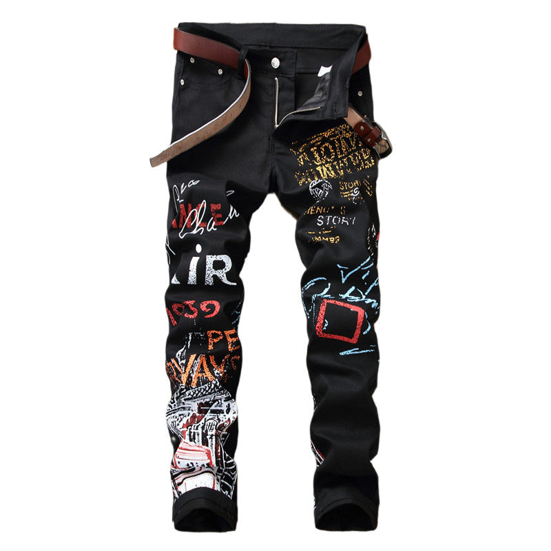 Bradley – Slim Fit Jeans met Graffiti-Print voor Mannen