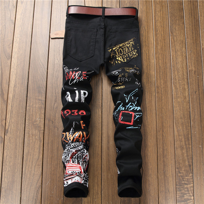 Bradley – Slim Fit Jeans met Graffiti-Print voor Mannen