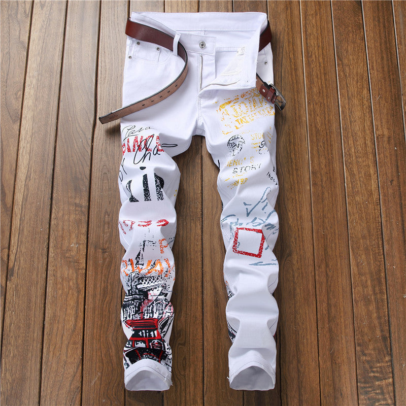 Bradley – Slim Fit Jeans met Graffiti-Print voor Mannen