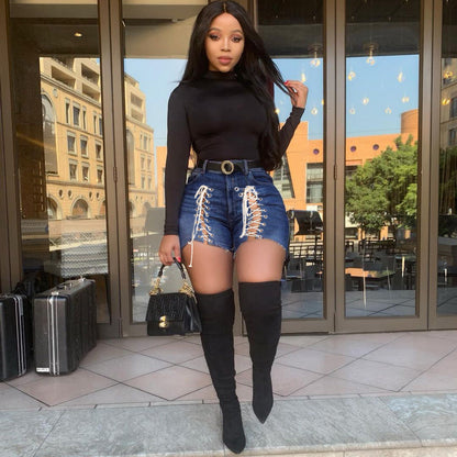 Neil – Denim Shorts met Veters