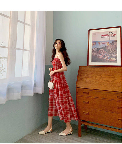 Claire – Chiffonkleid mit Karomuster und schlanker Taille