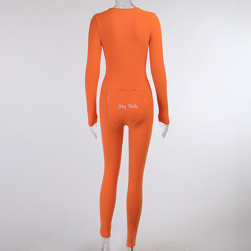 Jade – Langärmige Jumpsuit met V-hals en Knopen