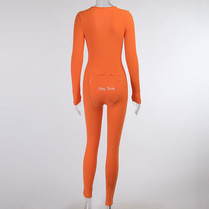 Jade – Langärmige Jumpsuit met V-hals en Knopen