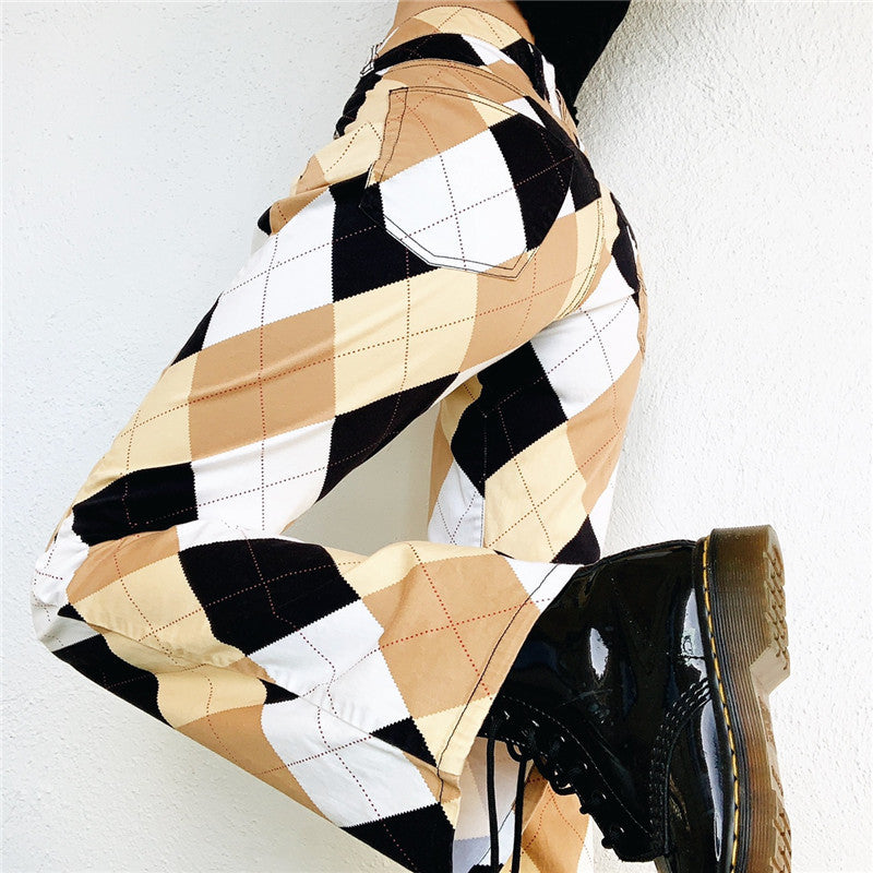 Andrea – Vintage Cargo-Broek met Ruitpatroon voor Dames