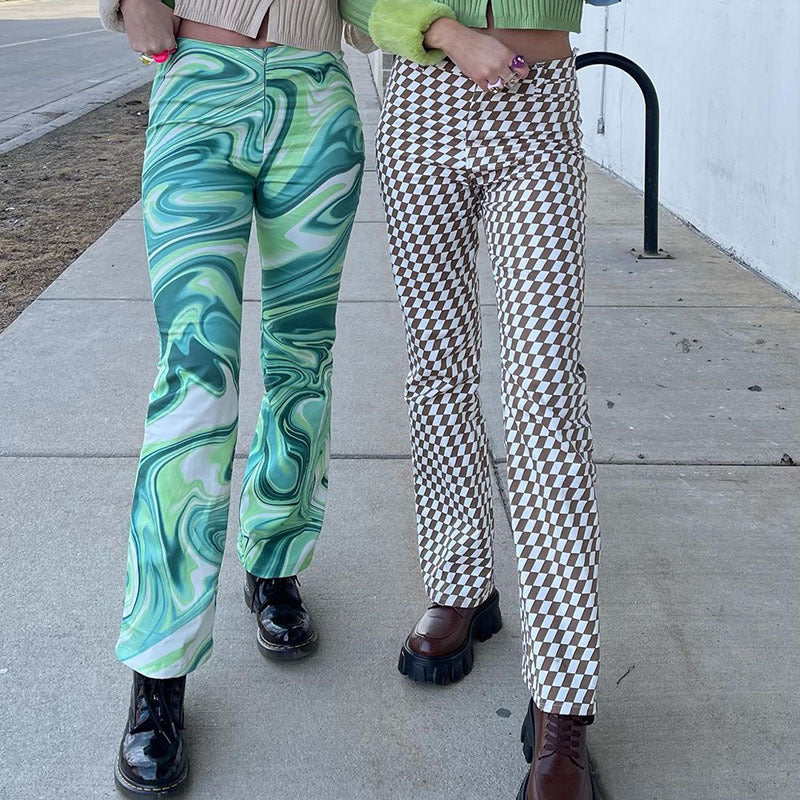 Dawn – Hooggetailleerde Mikropants met Watergolfprint