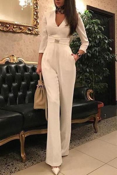 Carly – Sexy Jumpsuit met Diepe V-Hals en Gesplitste Mouwen