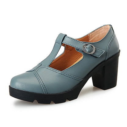 Brenda – Klassieke Mary Jane T-Strap Pumps met Blokhak