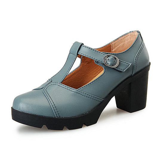 Brenda – Klassieke Mary Jane T-Strap Pumps met Blokhak