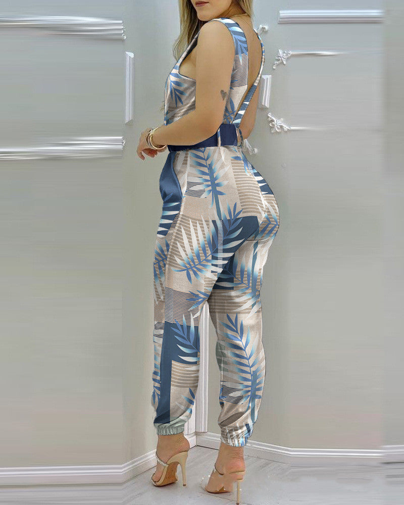 Shirley – Europese en Amerikaanse V-hals Jumpsuit zonder Ceintuur