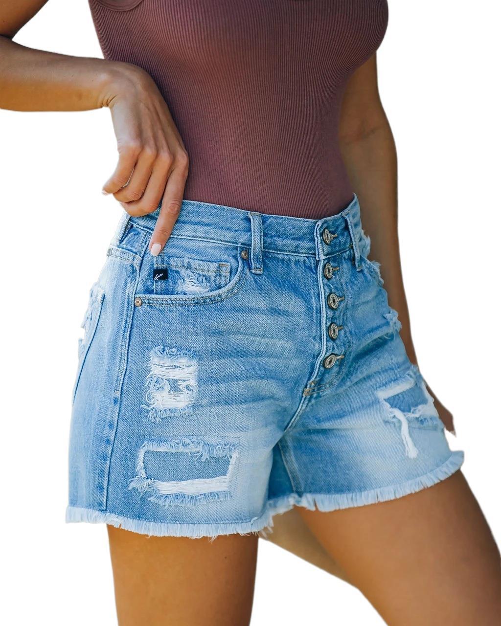 Natalie – Hooggetailleerde Dames Jeans-Shorts met Rechte Pijpen