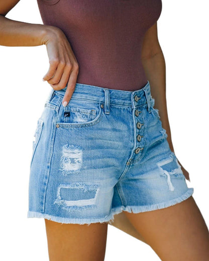 Natalie – Hooggetailleerde Dames Jeans-Shorts met Rechte Pijpen