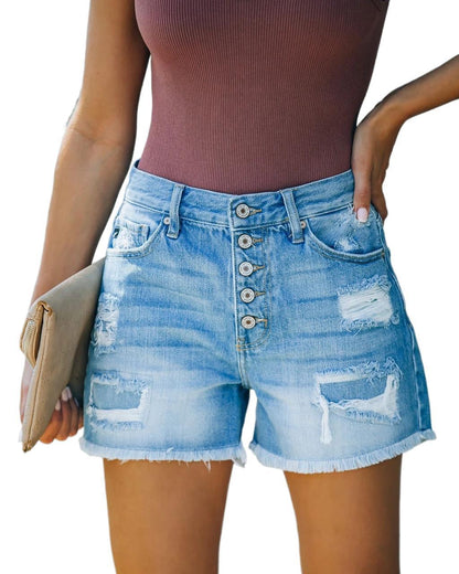Natalie – Hooggetailleerde Dames Jeans-Shorts met Rechte Pijpen