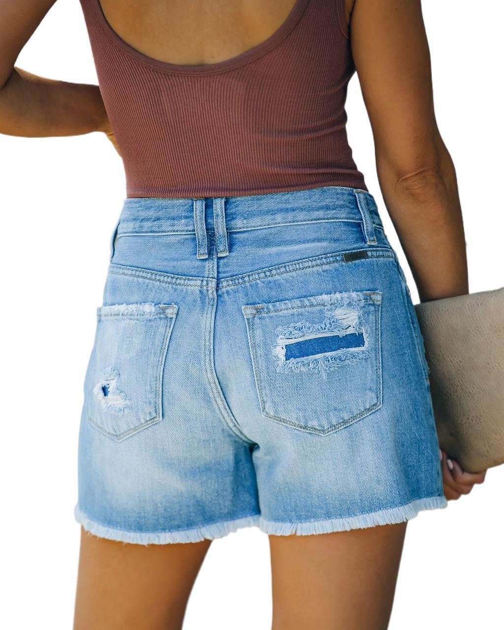 Natalie – Hooggetailleerde Dames Jeans-Shorts met Rechte Pijpen