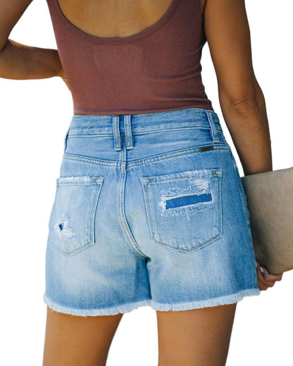 Natalie – Hooggetailleerde Dames Jeans-Shorts met Rechte Pijpen
