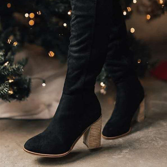 Natalie – Elegante Kniehoge Stiefels met Rits in Effen Kleur