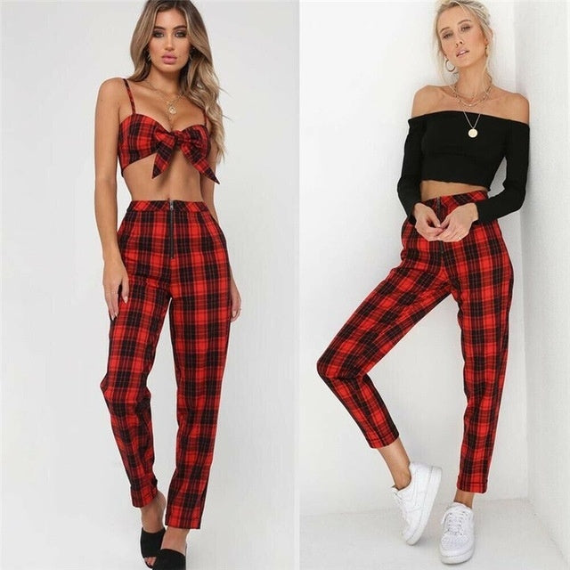 Deborah – Slimming Broek met Zwart-Wit Ruitpatroon