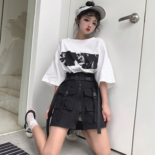 Claire – Harajuku-Stil Tasche Reißverschluss Hochbundrock