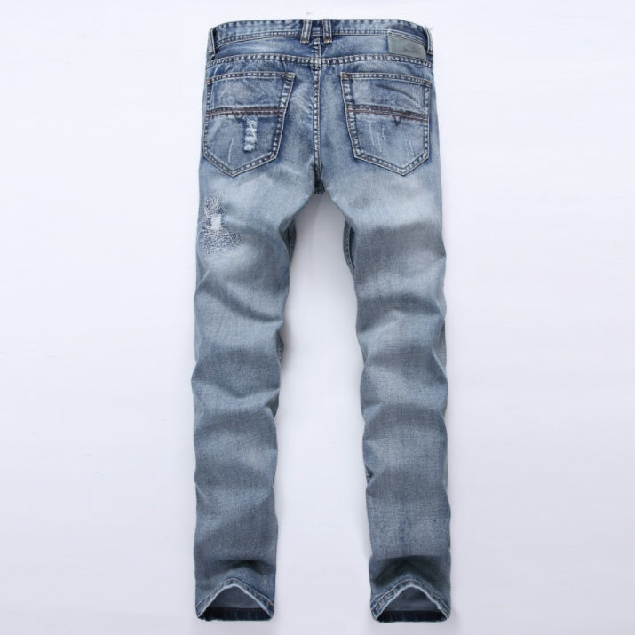 Neville – Slim Fit Heren Jeans met Scheuren in Lichtblauw