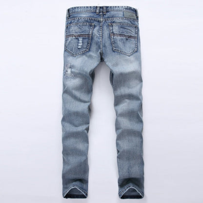 Neville – Slim Fit Heren Jeans met Scheuren in Lichtblauw