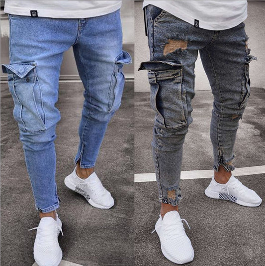 Duncan – Cargo-Jeans van Denim met Gaten voor Heren