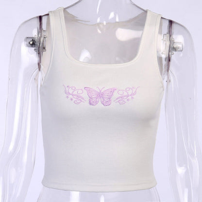 Grace – Sexy Tanktop met Geborduurde Vlinder