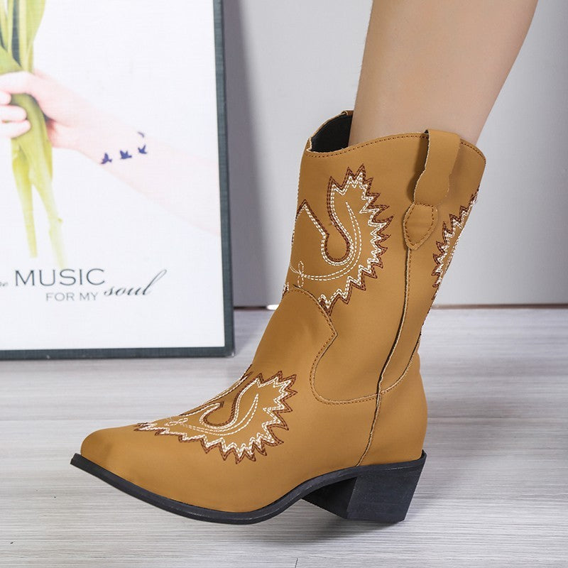 Emily – Bestikte Westernlaarzen met Stevige Hak