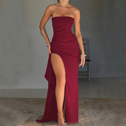 Anne – Strapless Langjurk met Split en Plissé voor Dames