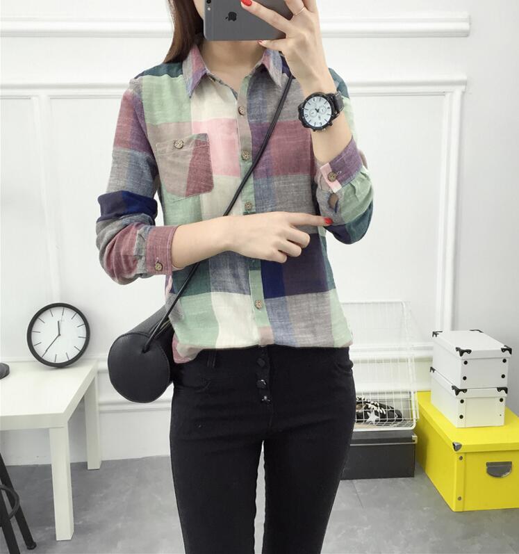 Denise – Vintage Geruite Blouse van Premium Vegan Katoen met Lange Mouwen