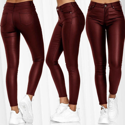 Georgina – Vegan Leren Broek in Effen Ontwerp