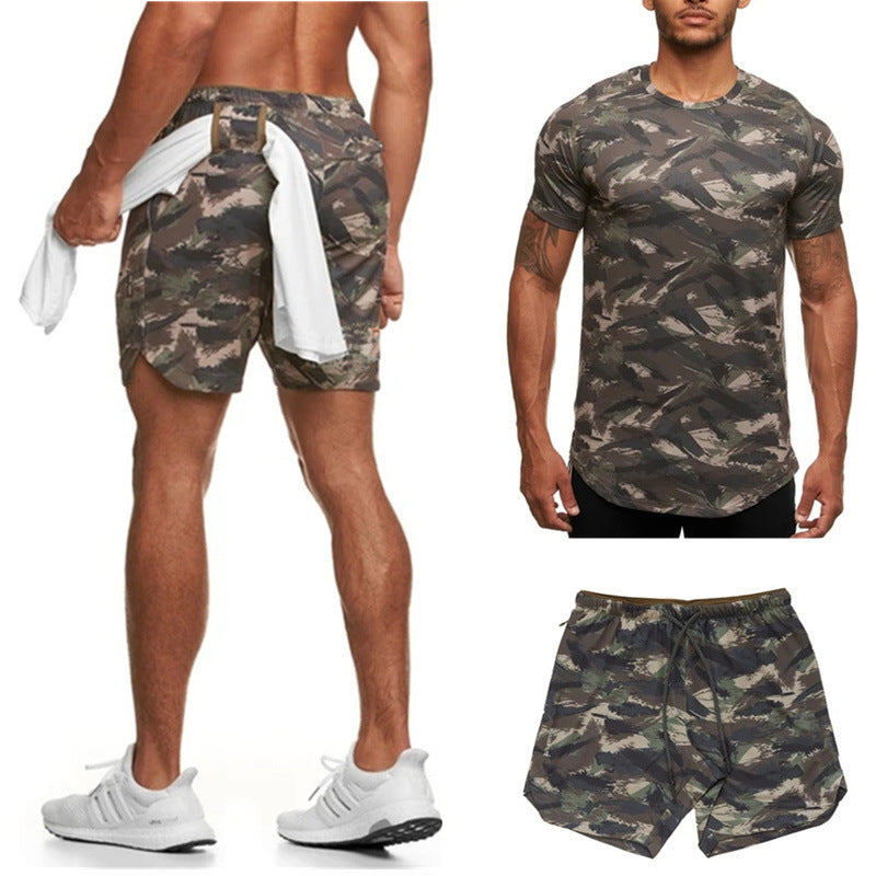 Jamie – Tweedelig Heren Korte Mouw Fitness Camouflage Sportset